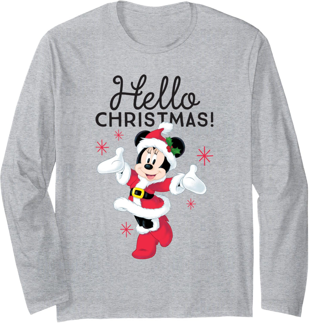 Disney Santa Minnie Mouse Hello Christmas Holiday Langarmshirt