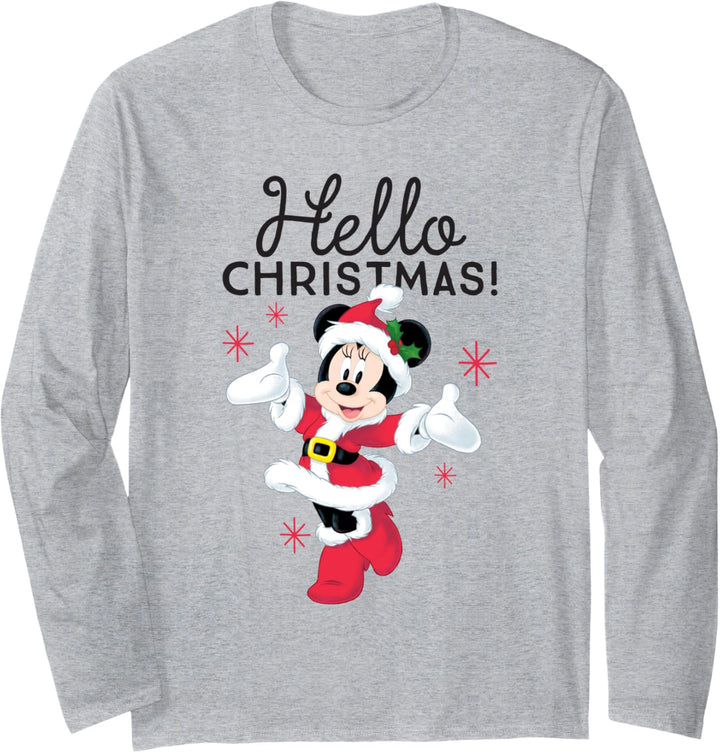 Disney Santa Minnie Mouse Hello Christmas Holiday Langarmshirt