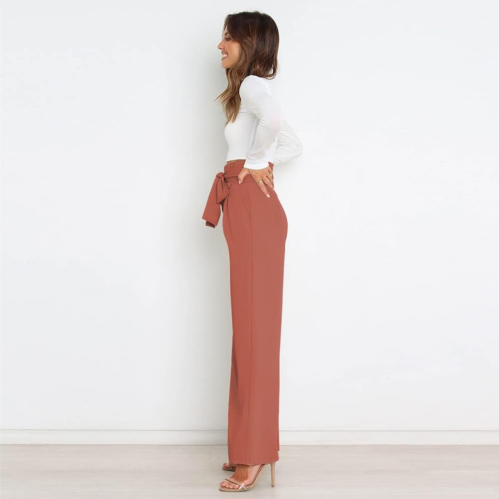 Odizli Damen Elegant High Waist Lang Weite Hose Sommer Business Festlich Anzughose mit Gürtel L Zieg