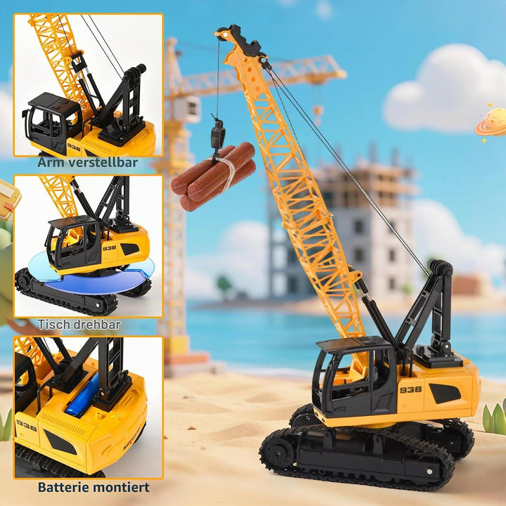 Kran Spielzeug, 2.4Ghz RC Kranfahrzeug, Ausfahrbarem Kran, Baustellen Fahrzeuge Set mit Lichtern,Ger