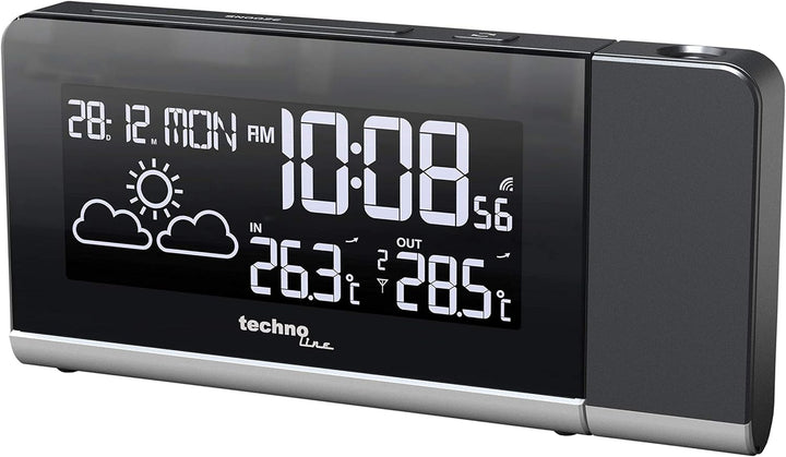 Technoline Projektionswecker WT 539 mit Funkuhr, Innen- /Aussentemperaturanzeige, Wettervorhersage u