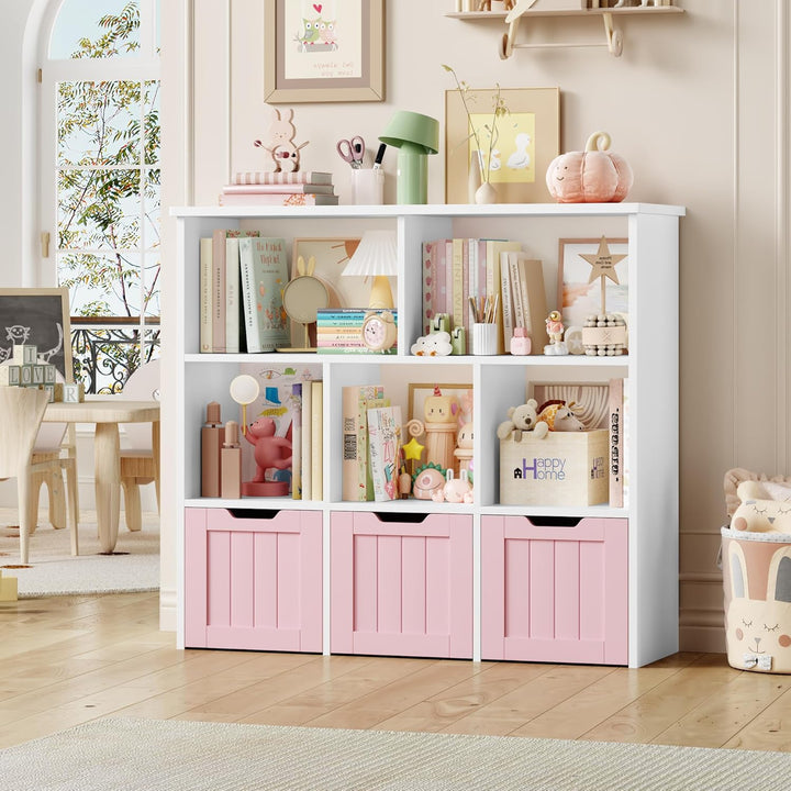 FOREHILL Kinderregal mit Boxen auf Rollen, Kinderzimmer Möbel, Spielzeugregl, Aufbewahrungregal,Büch