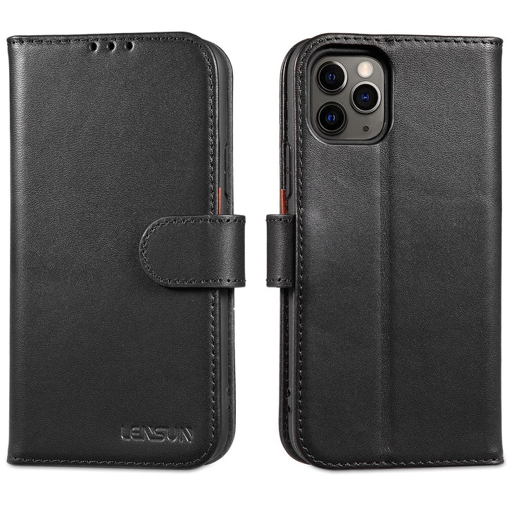 LENSUN Echtleder Hülle für iPhone 11 Pro, Handyhülle [Echtes Leder][Magnetverschluss][RFID Schutz] H