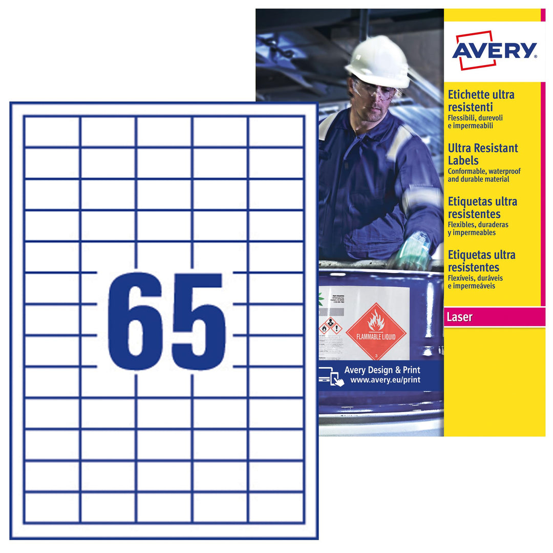 Avery b7651–50 A4 Ultra robuste Wasserdicht GHS Etiketten für alle Drucker – Weiss