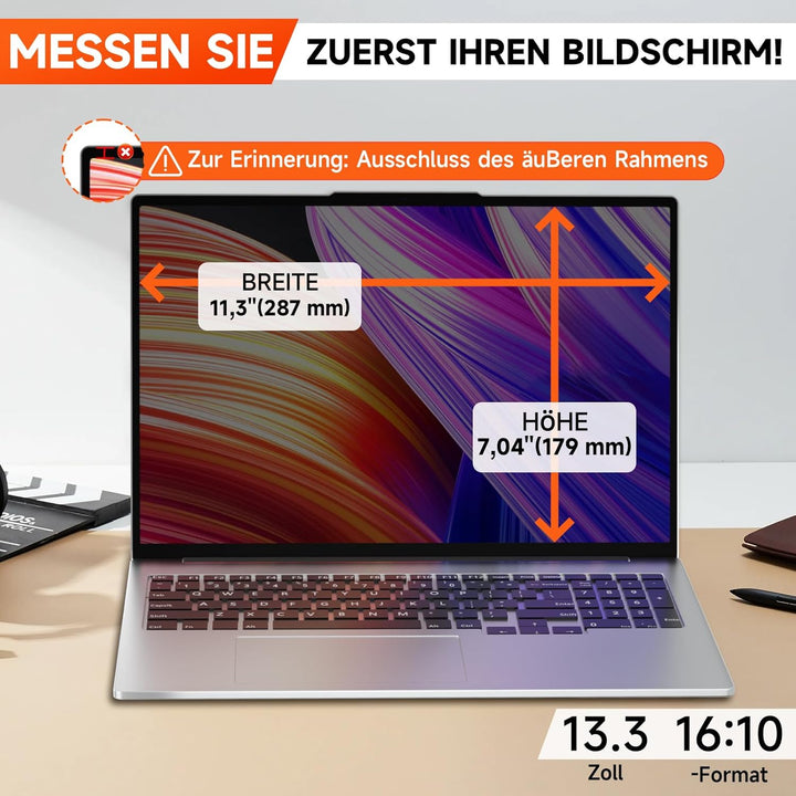 Magnetischer Laptop Blickschutzfolie 13.3 Zoll Seitenverhältnis 16:10, Anti Spy Blaulicht Blendfrei