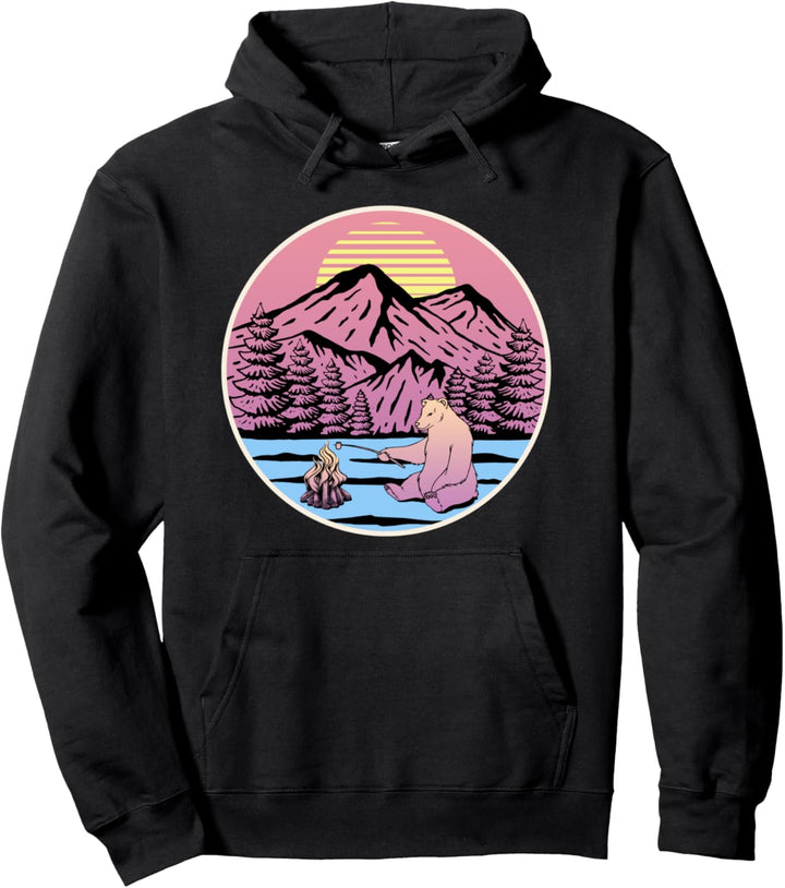 Retro Camper Bär Marshmallow Camping Lagerfeuer Pullover Hoodie