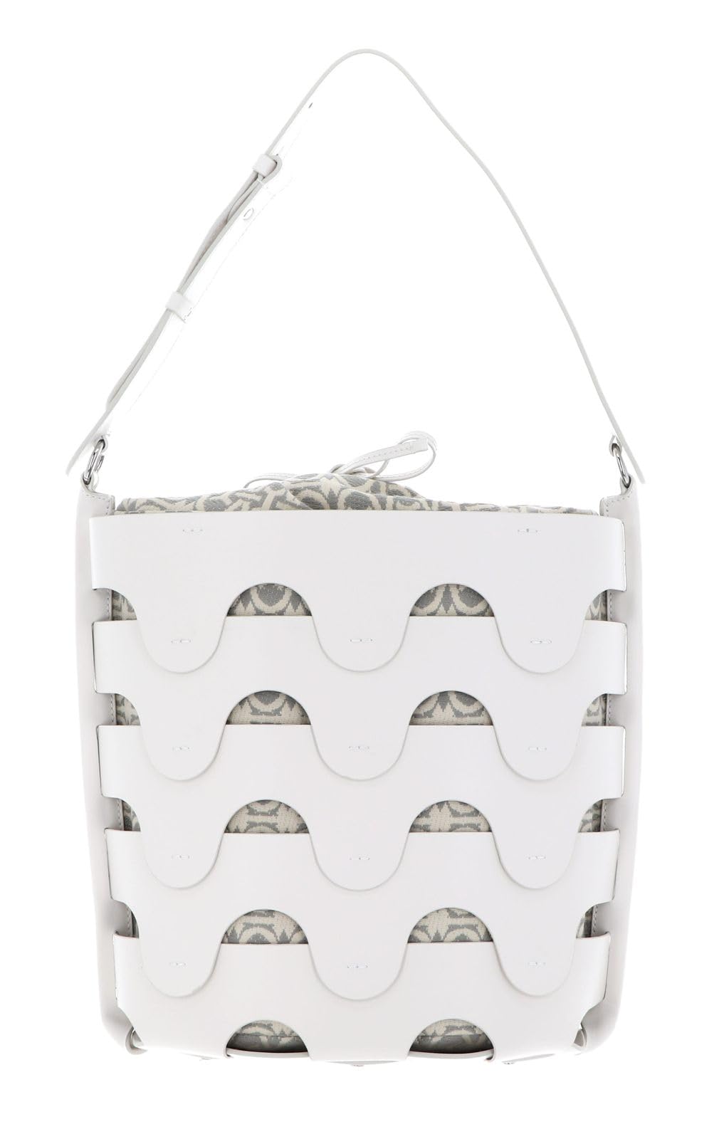 Coccinelle Leder Schultertasche Medhuse Bucket Bag White / Mul. Stone, White / Mul. Stone