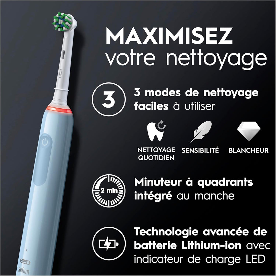 Oral-B PRO 3 3000 Elektrische Zahnbürste/Electric Toothbrush, 2 CrossAction Aufsteckbürsten, mit 3 P