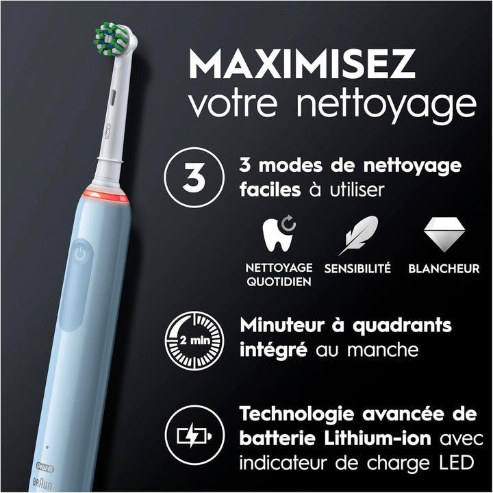Oral-B PRO 3 3000 Elektrische Zahnbürste/Electric Toothbrush, 2 CrossAction Aufsteckbürsten, mit 3 P