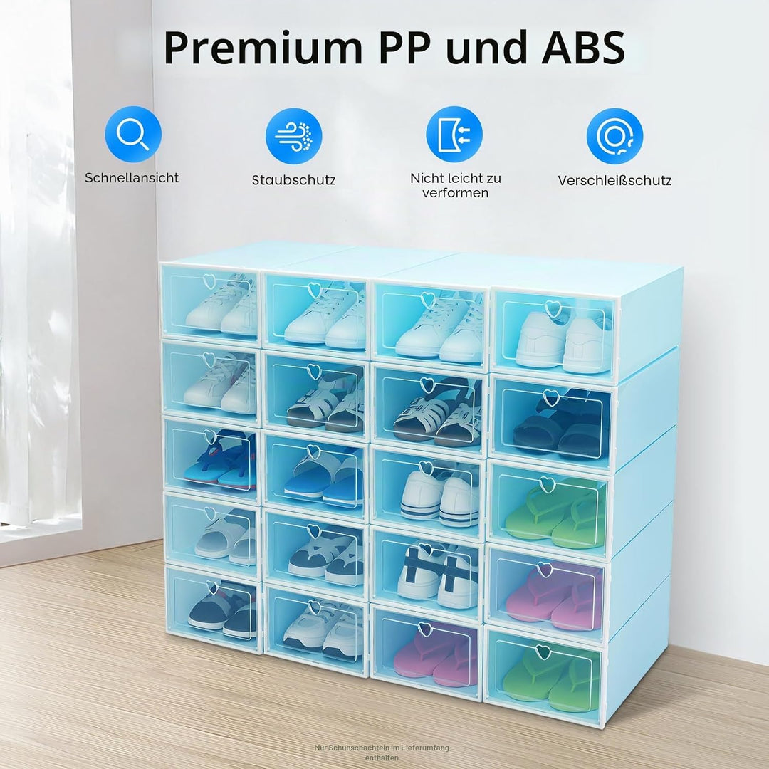20 Stück Schuhboxen Stapelbar, Transparent Schuhbox Faltbar Schuhkarton Schuhaufbewahrung platzspare