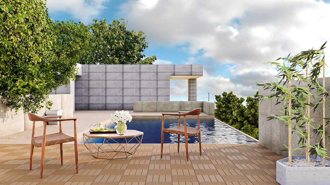 FORTENA Terrassenfliesen aus Kunststoff – 30 x 30cm, 8 Stück, 0,72 qm, Anti-Rutsch-Oberfläche, Klick