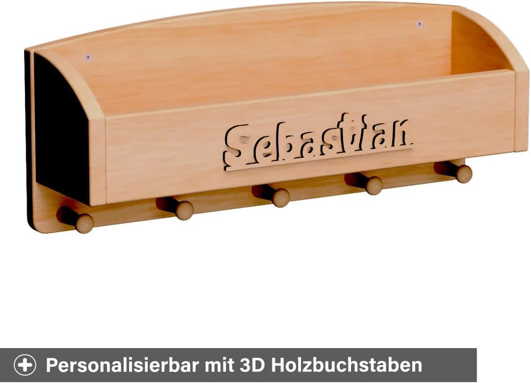 Holzspielzeug Peitz Kinder-Wand-Garderobe | Mützen-Ablage | Kinderzimmer-Massivholz-Garderobe 8058