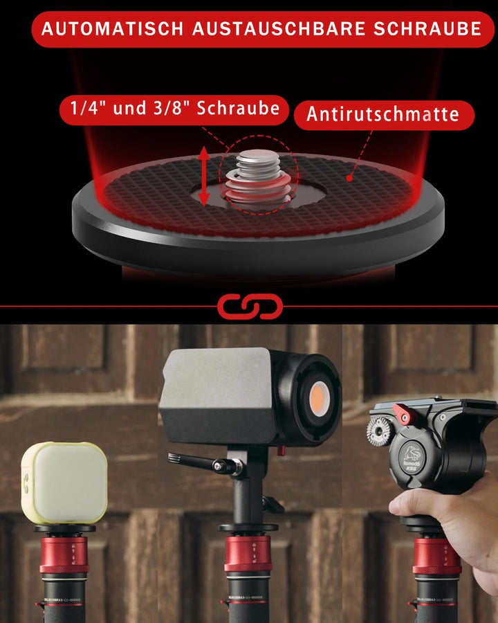 IFOOTAGE Cobra 3 Einbeinstativ Kamera C180F-P, automatische 1/4"- und 3/8"-Schraube, Kohlefaser, mit