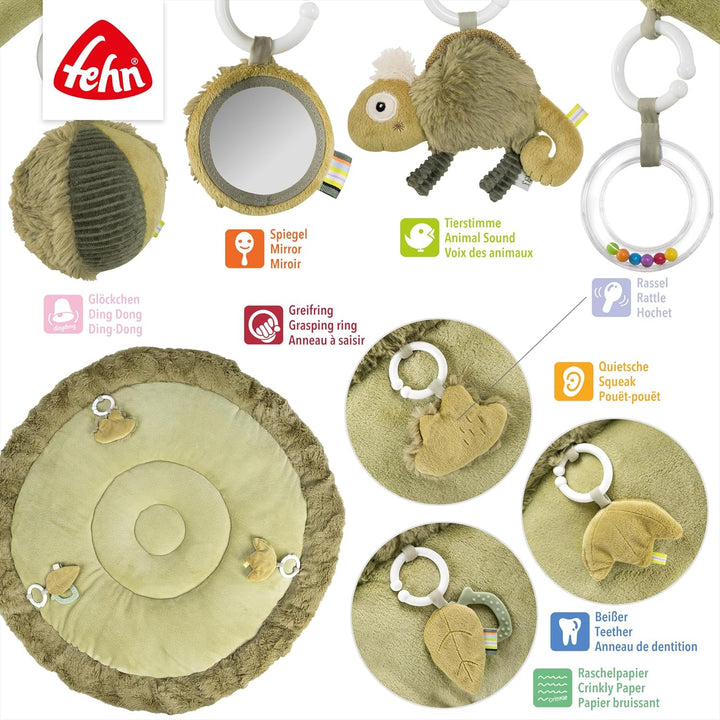Fehn 3-D-Activity-Decke Chamäleon – Spielbogen mit 5 abnehmbaren Spielzeugen für Babys – Spiel & Spa