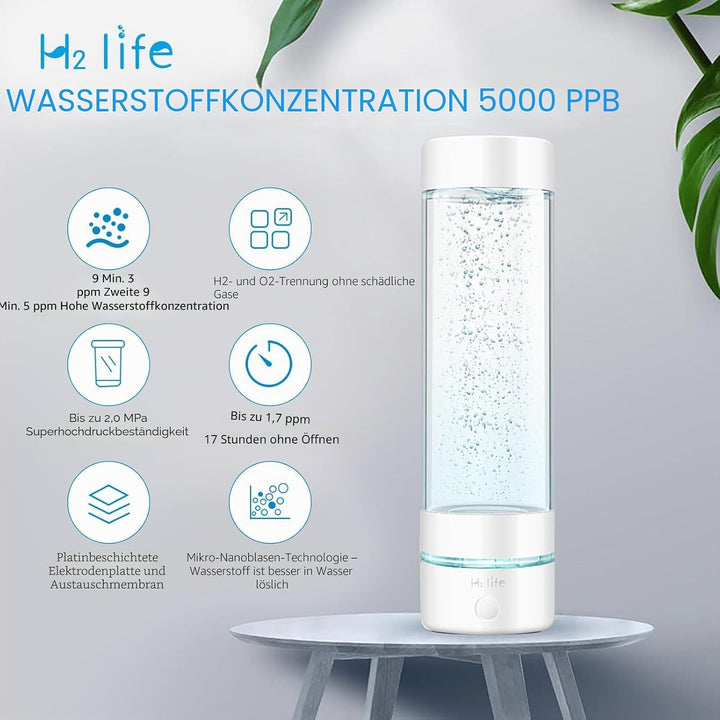 H2 Life Wasserstoff Wassergenerator, professionelle BPA-freie Wasserstoff Wasserflasche Dual-Modus t