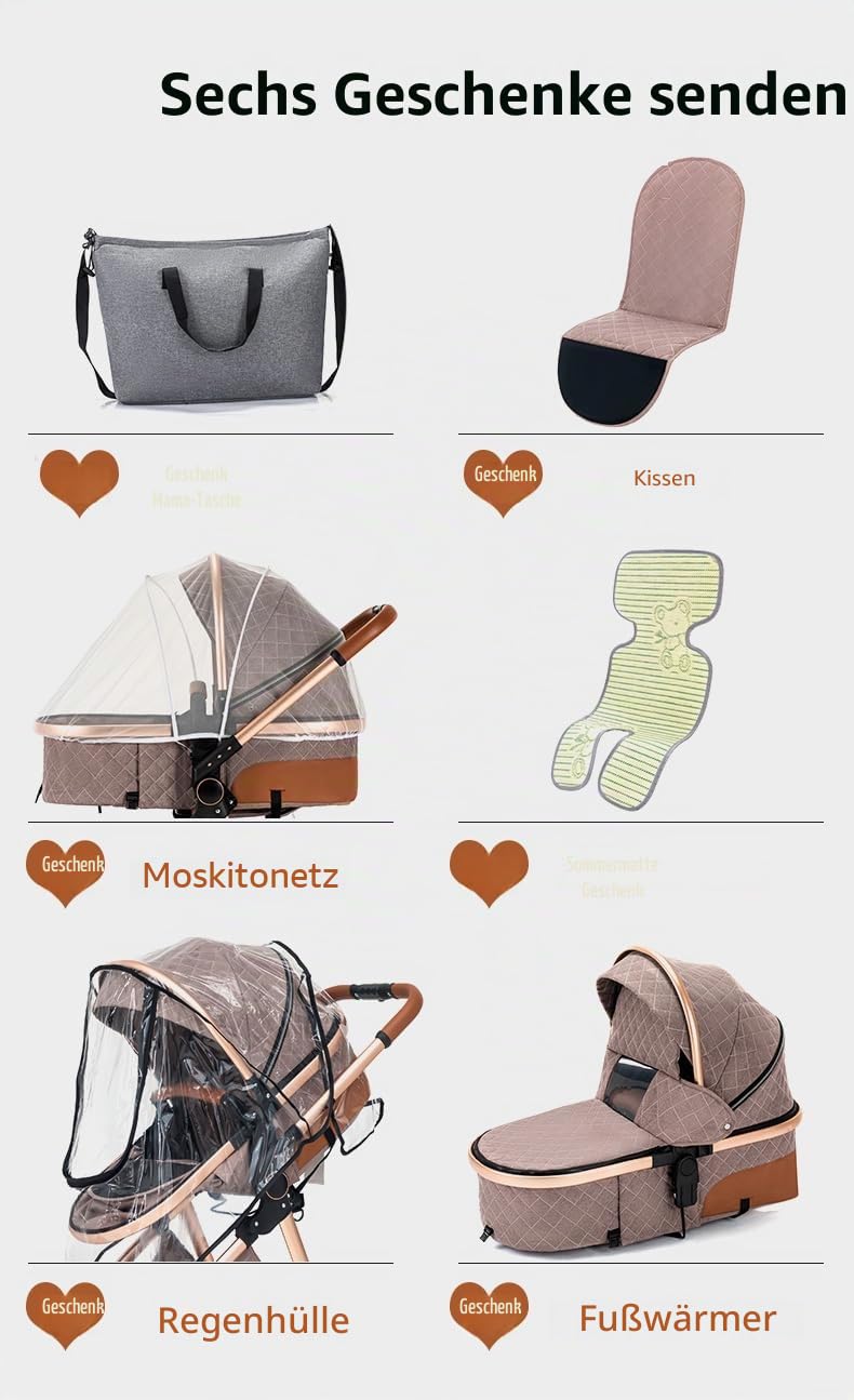 YAZOCO kinderwagen 3 in 1 Buggy Babybett Komplett Set Einem Klick Zusammenklappbarer Kinderwagen, Ko