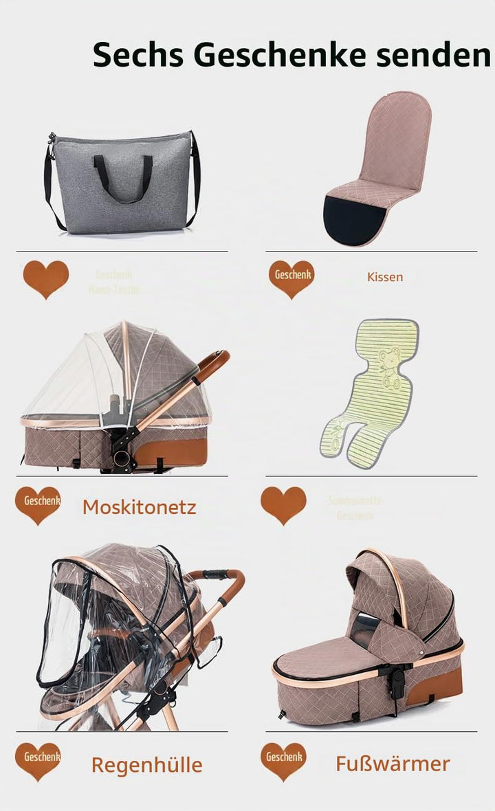 YAZOCO kinderwagen 3 in 1 Zusammenklappbar kinderwagen Komplettset Becherhalter, Moskitonetz, Fussab