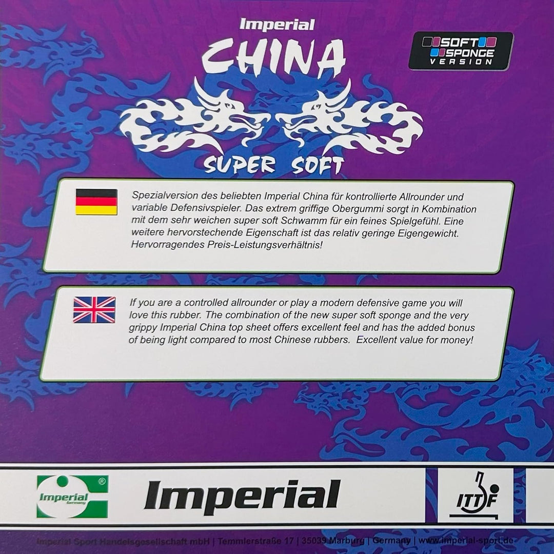 Imperial China Super Soft | China Tischtennis Belag | Noppen innen | Defensiv | ITTF Zulassung Rot 1