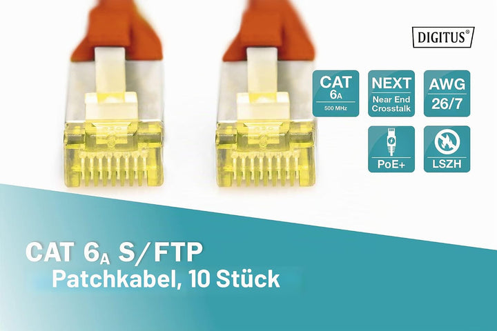 DIGITUS LAN Kabel Cat 6A - 2m - 10 Stück - RJ45 Netzwerkkabel - S/FTP Geschirmt - Kompatibel zu Cat-