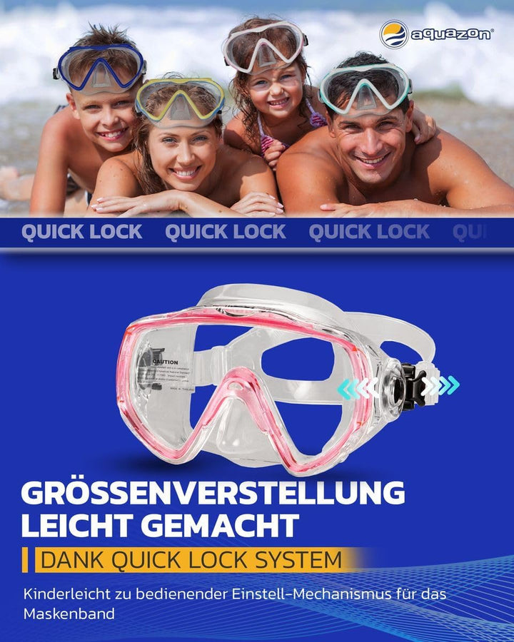 AQUAZON Miami Schnorchelset, Schwimmset, Tauchset, Taucherbrille mit Anti Fog Tempered Glas, Silkon,
