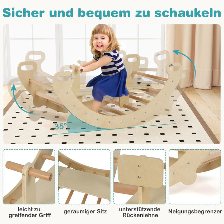 COSTWAY Kletterbogen, mit abnehmbarem Sitz, 4 in 1 Klettergerüst Indoor zum Wippen, Schaukeln, Klett