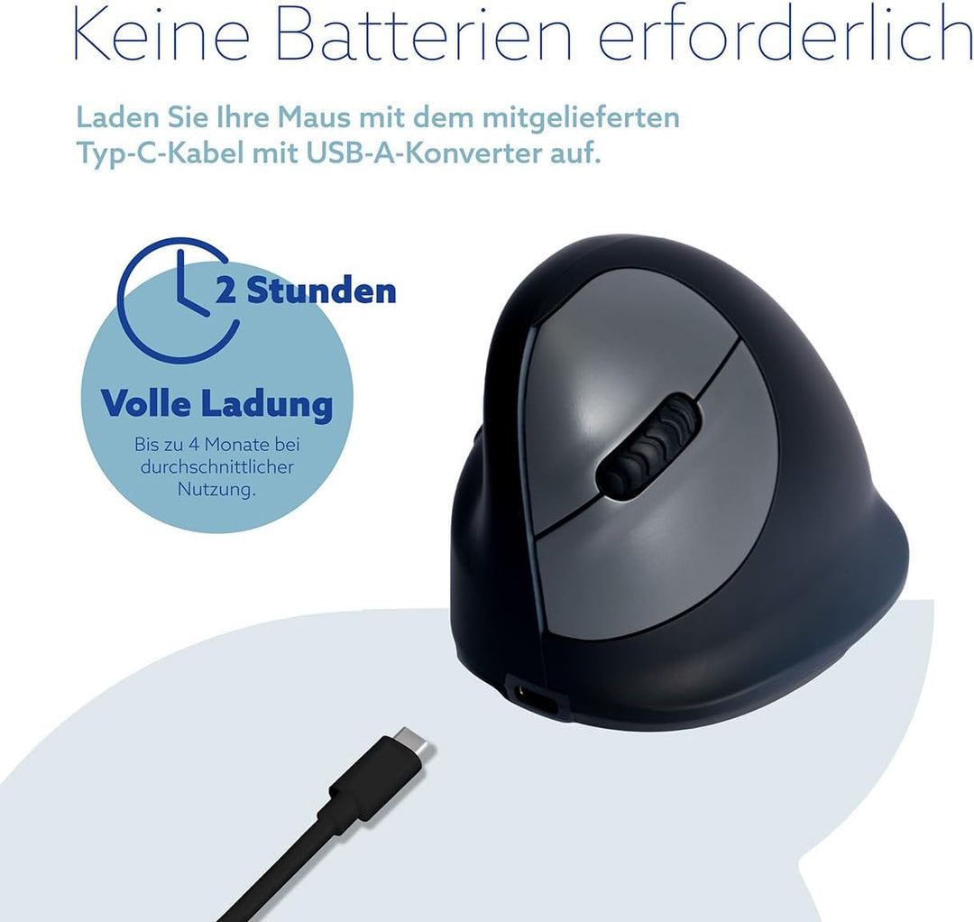 R-Go Tools HE Maus, Ergonomische Design, Vertikale Maus für Linkshänder, Gross (Handlänge über 185mm