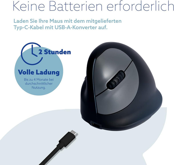 R-Go Tools HE Maus, Ergonomische Design, Vertikale Maus für Linkshänder, Gross (Handlänge über 185mm