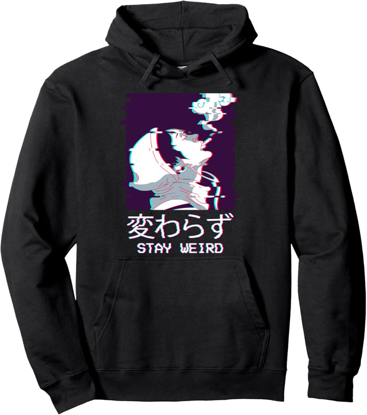 Edgy Anime Boy Vaporwave Aesthetic Stay Weird Lofi Otaku Pullover Hoodie