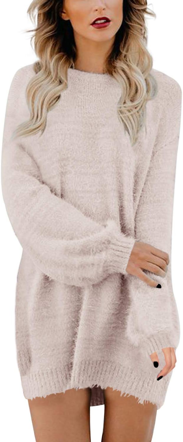 Viottiset Damen Weihnachts Oversize Strickpullover Imitation Kaschmir Minikleid Aprikose S, Aprikose