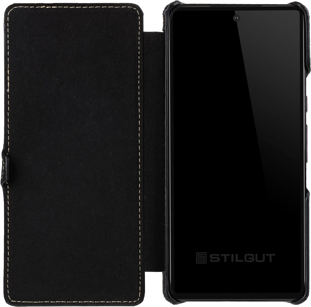 STILGUT Book Case kompatibel mit Google Pixel 6 Hülle aus Leder mit Clip-Verschluss, Lederhülle, Kla