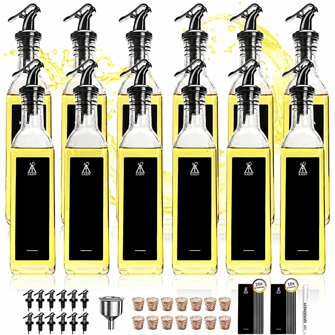 12 Stück Ölflasche mit Ausgiesser(Einhand-Würzen), Ölspender, 250 ml Oil Bottle, Essig und Ölflasche