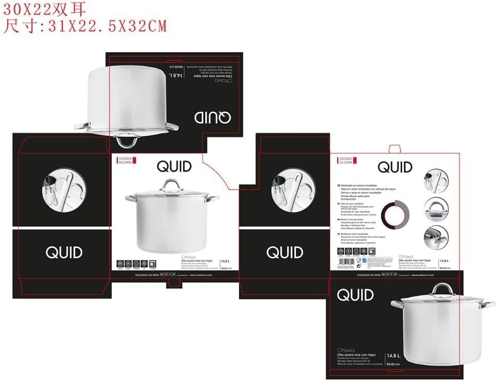 Quid Ottawa Kochtopf 30 cm mit Deckel, Edelstahl, 30 cm