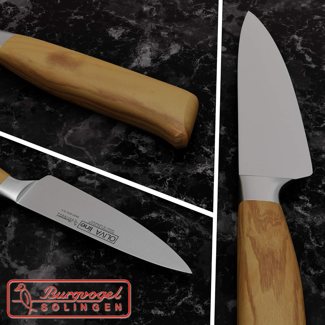 Burgvogel Solingen Kochmesser 15 cm geschmiedet Olivenholz, Oliva Line, rostfrei, deutsches Küchenme