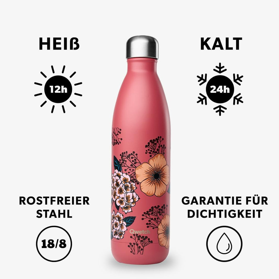 QWETCH - Isothermische Originals Flasche - Anémones 750ml - Nomadische Edelstahlflasche - 24h Kalt u