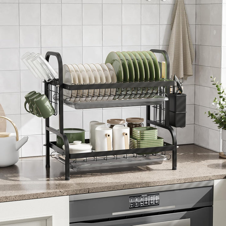 NETEL 2 Ebenen Abtropfgestell, abtropfgestell Geschirr mit Tropfschalen Besteckhalter Becherhalter G