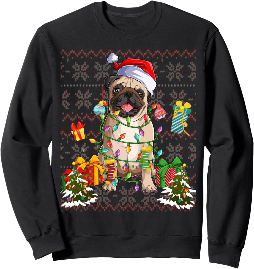 Mops Weihnachtsbaum Lichter Niedlicher Hund Besitzer Xmas Mops Weihnachten Sweatshirt