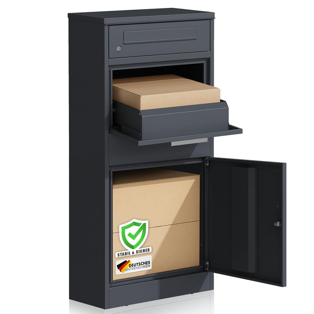 Floordirekt Briefkasten und Paketbox rostfrei und massiv, Paketbriefkasten XXL, Standbriefkasten mod