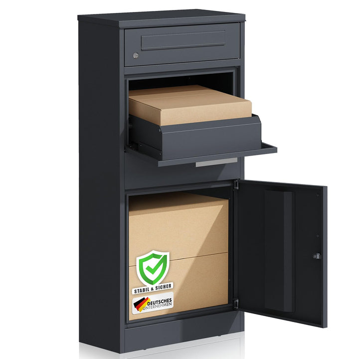 Floordirekt Briefkasten und Paketbox rostfrei und massiv, Paketbriefkasten XXL, Standbriefkasten mod