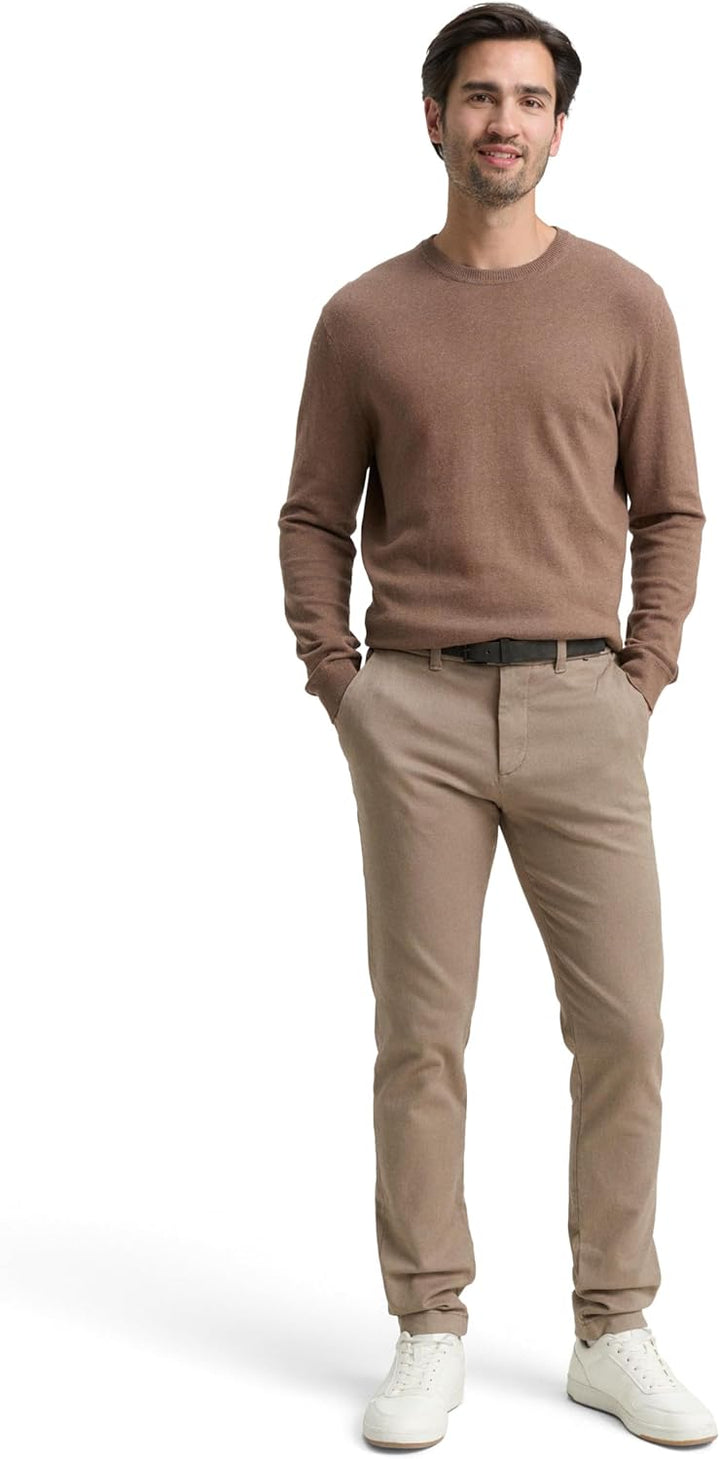 Tom Tailor Herren Slim Fit Chino Hose aus Stretch Piqué mit Gürtel 29W / 32L 38564 - Beige Brown Zig