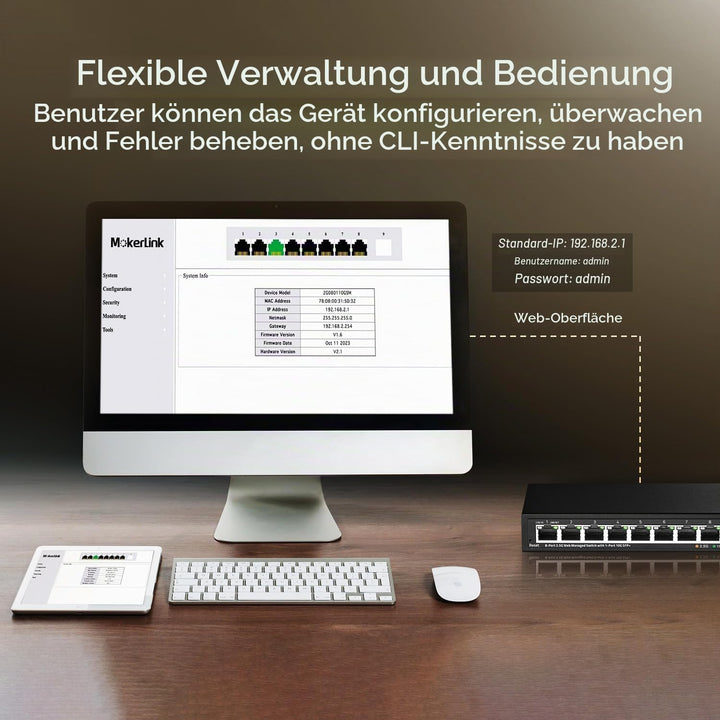 MokerLink 8 Port 2.5 Gigabit Managed Switch mit 10G SFP+ Slot, 8 x 2.5G Base-T Ports kompatibel mit