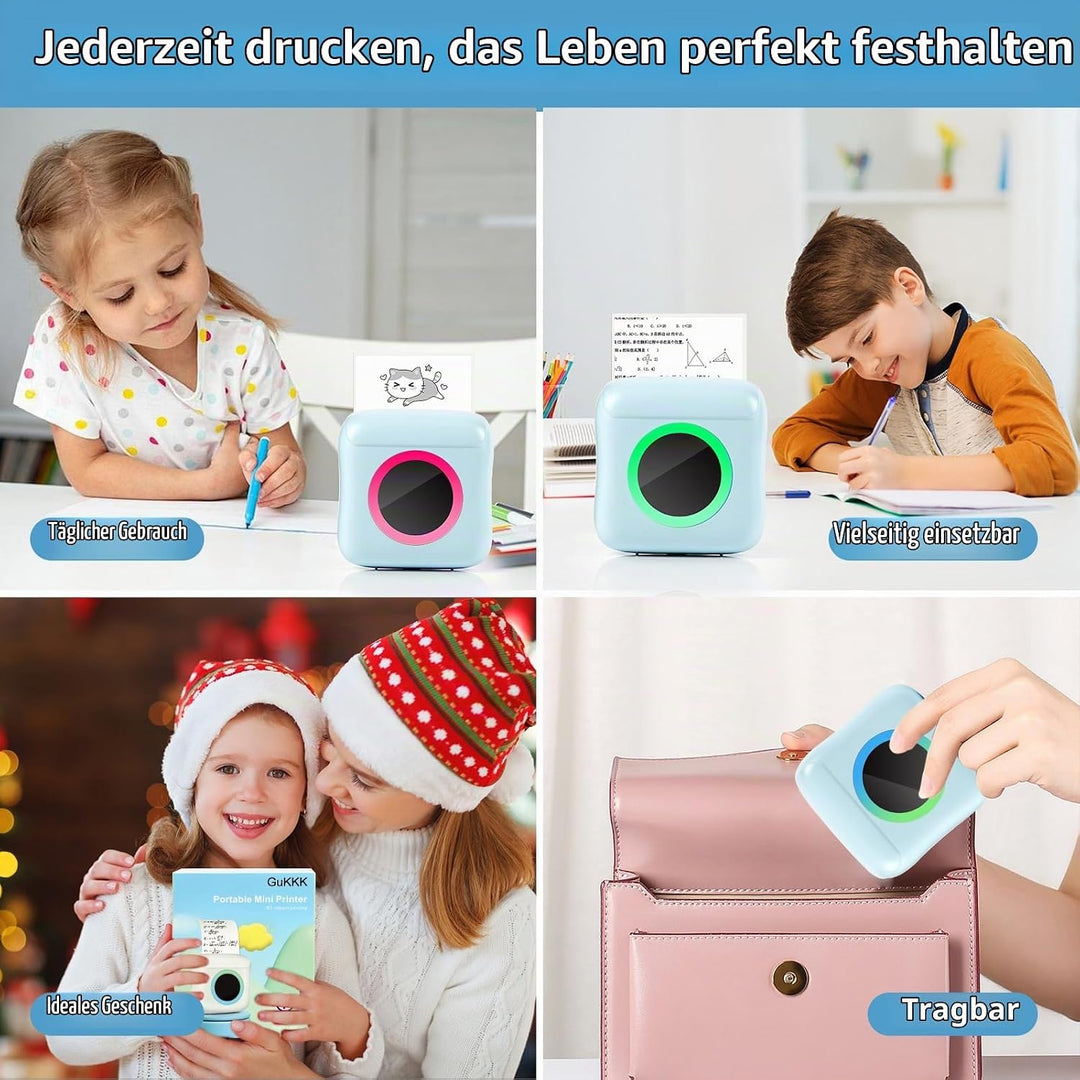 GuKKK Mini Drucker, Mobiler Fotodrucker, Tragbarer Mini Fotodrucker, Wireless Thermodrucker mit 11 R