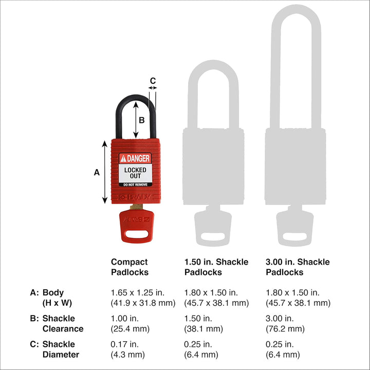 Brady (CPT-RED-25PL-KD) SafeKey Nylon Lockout-Vorhängeschloss - kompakt Mit Nylon Bügel 25.00 mm Rot