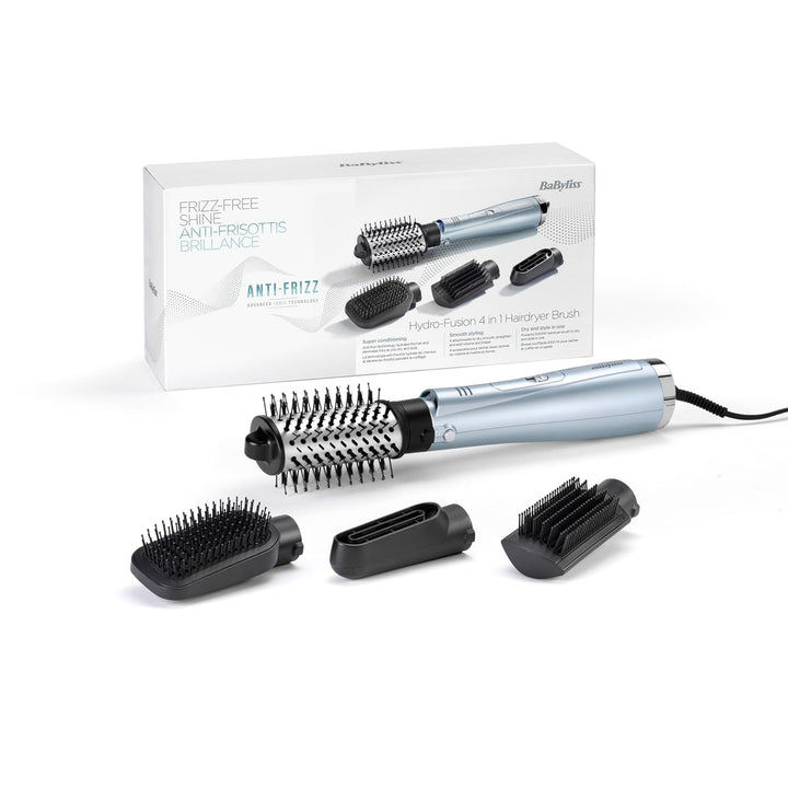 BaByliss Hydro Fusion Smooth & Shape Warmluftbürste mit 4 Aufsätzen zum Föhnen, Glätten, Volumen und
