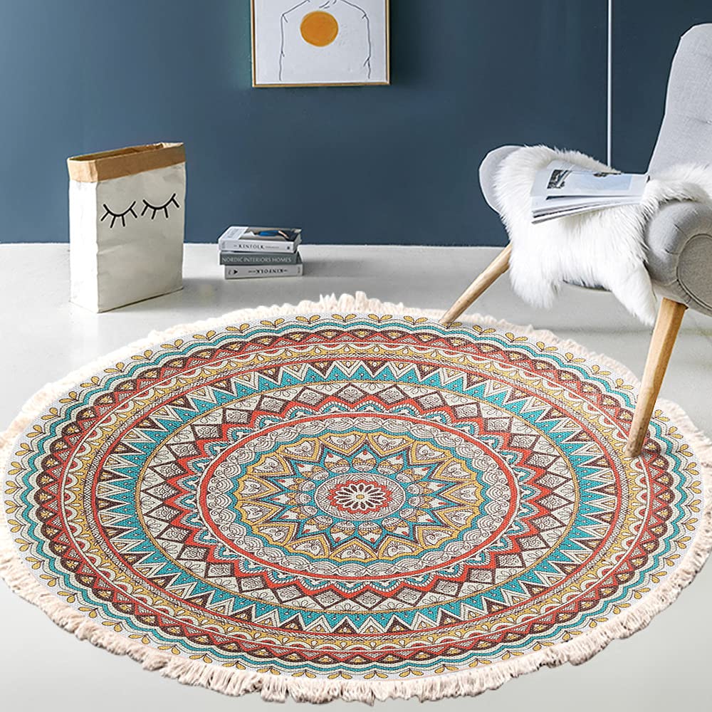 Vintage Boho Baumwolle Teppiche Mandala Muster Waschbar Handgewebte Böhmische Runder Teppich mit Qua