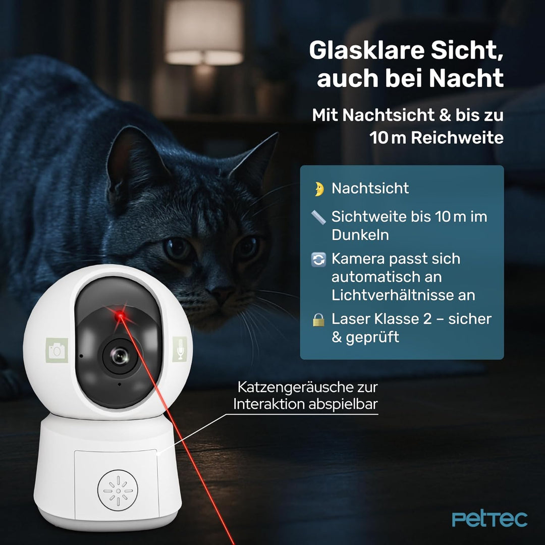 PetTec® Pet Cam Laser - Haustierkamera mit App [OHNE ABO-Falle] - Katzen Kamera Zuhause mit Bewegung