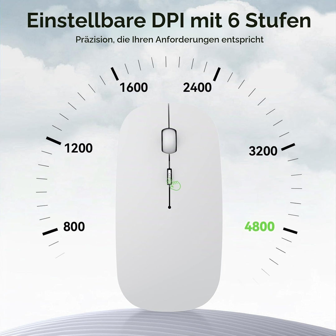 TECKNET Bluetooth Maus, Kabellose Maus mit 4800/3200/2400/1600/1200/800 einstellbare DPI, 2.4G USB F