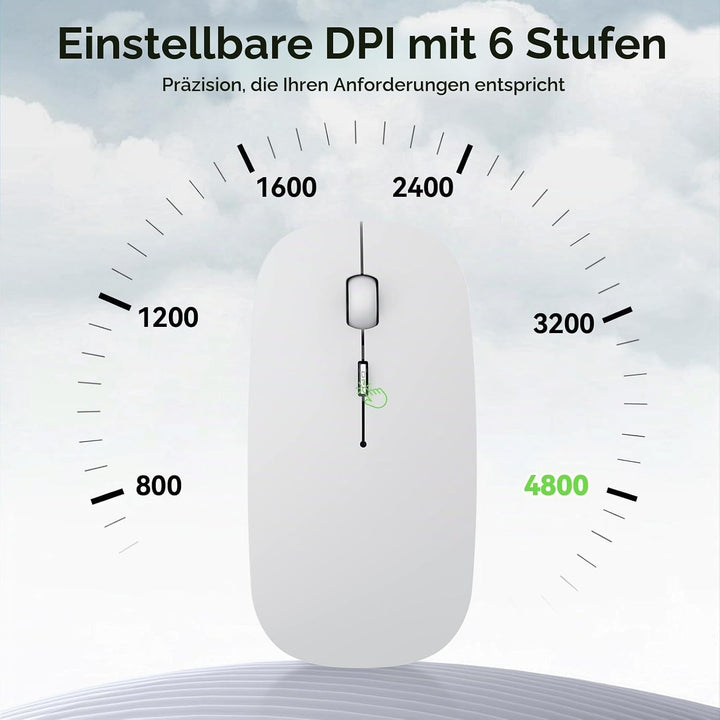 TECKNET Bluetooth Maus, Kabellose Maus mit 4800/3200/2400/1600/1200/800 einstellbare DPI, 2.4G USB F