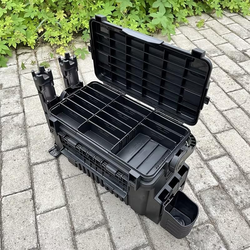 Angelkoffer mit 2 Rutenhaltern &amp; Getränkehalter, 11L Angelbox 2 Etagen | Multifunktionale Angelkiste