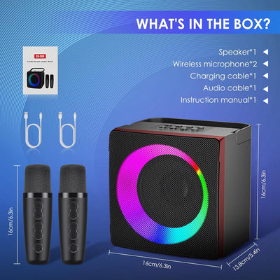 MusyVocay Karaoke-System, Mini-Bluetooth-Lautsprechersystem mit 2 Mini-Mikrofonen, tragbarer Sound-L