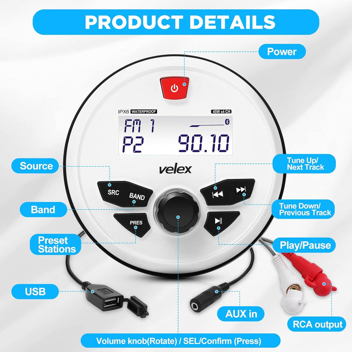 Wasserdicht Bluetooth Marine Stereo-Empfänger mit MP3 Player am DAB+/AM/FM Radio und USB für Streami